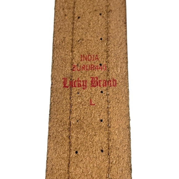 Vintage Y2K Lucky Brand Tan Leather Peace Sign Buckle Hippie Belt L - Picture 4 of 6